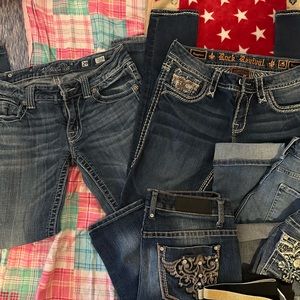 Different style jeans, capris, and leggings.
